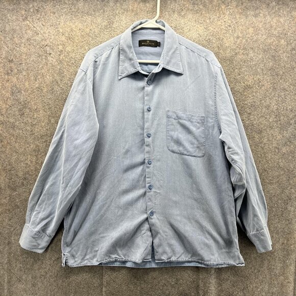 Bugatchi Uomo Shirt Mens Large Blue Lyocell Cotton Button Up Casual Long Sleeve - Picture 1 of 9